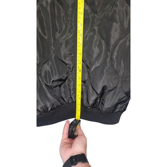 Love Tree Womens Black Quilted Bomber Jacket Longline Zip Front Medium - Picture 3 of 7